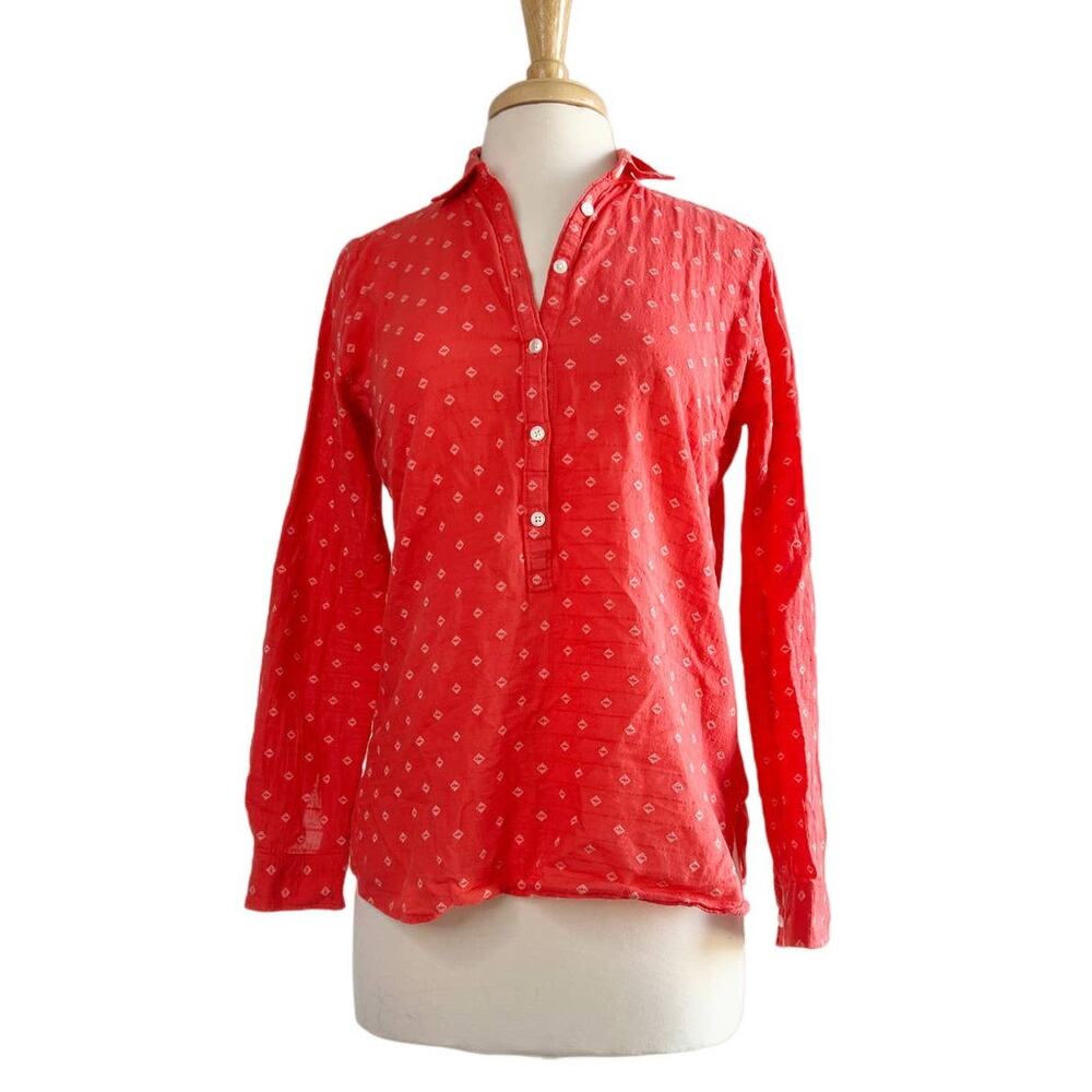 Ann Taylor LOFT Red Diamond Embroidered The Softened Shirt